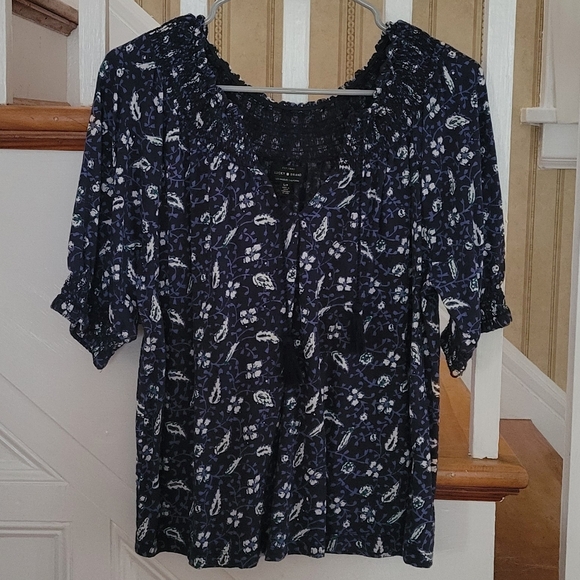 Lucky Brand Tops - LUCKY BRAND Blue Floral Top Shirt 3/4 Sleeve Size Small Excellent Condition